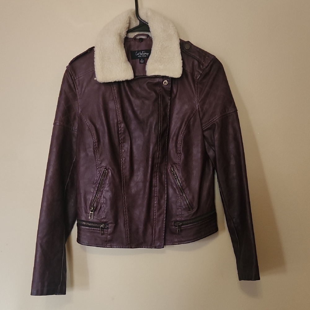 Faux leather Jacket with Faux Shearling Collar